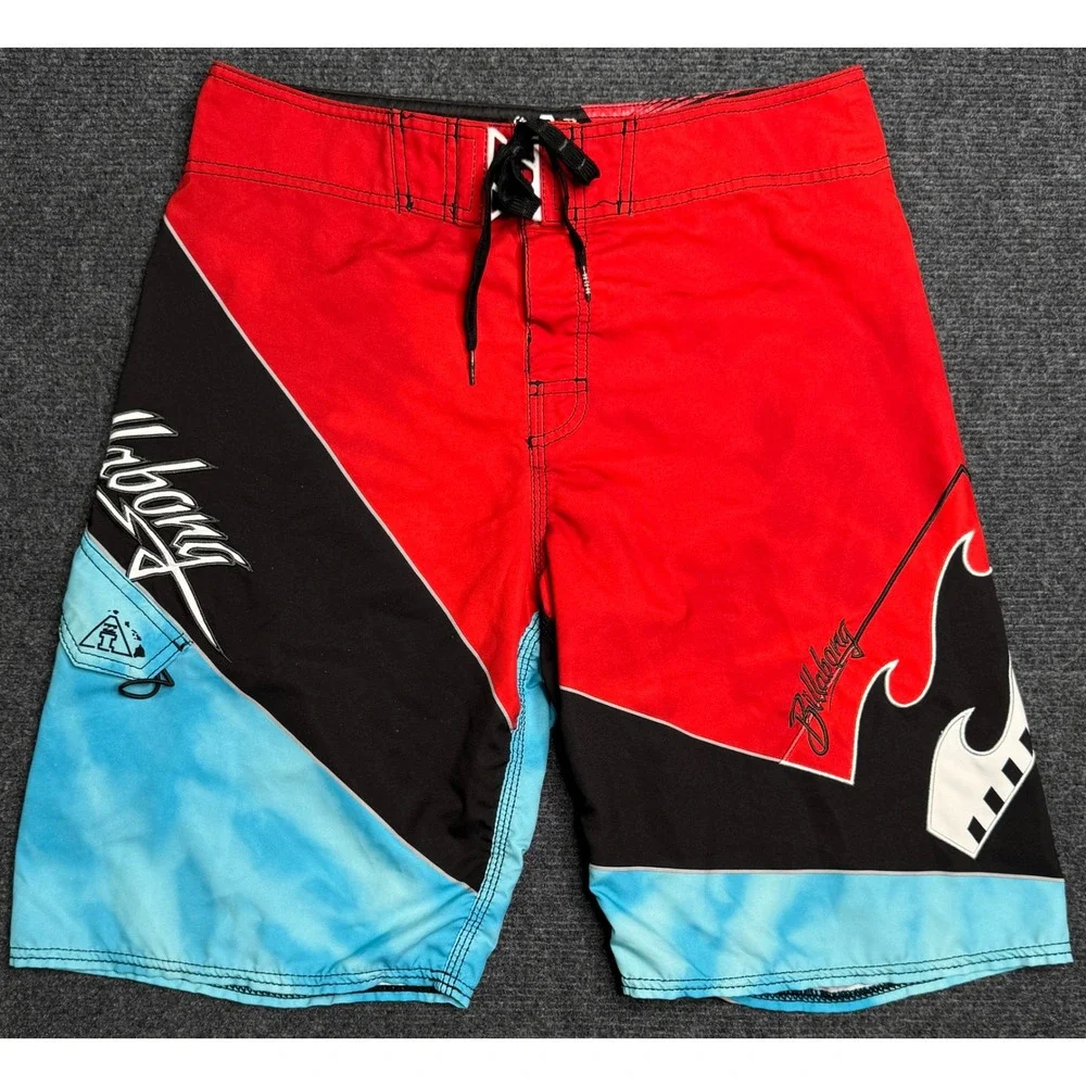 Billabong Platinum X Andy Irons Board Shorts Mens 32 Red Black Blue Y2K Surfing